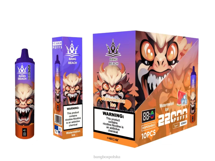 Bang Box Vape Cena - Bang Beach Inteligentny ekran o wydajności 22 000 zaciągnięć 4X6J22 lód arbuzowy