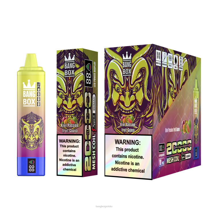 Bang Box Vape Cena - Bang Box Inteligentny ekran o pojemności 20 000 zaciągnięć 4X6J50 kiwi, marakuja, gujawa